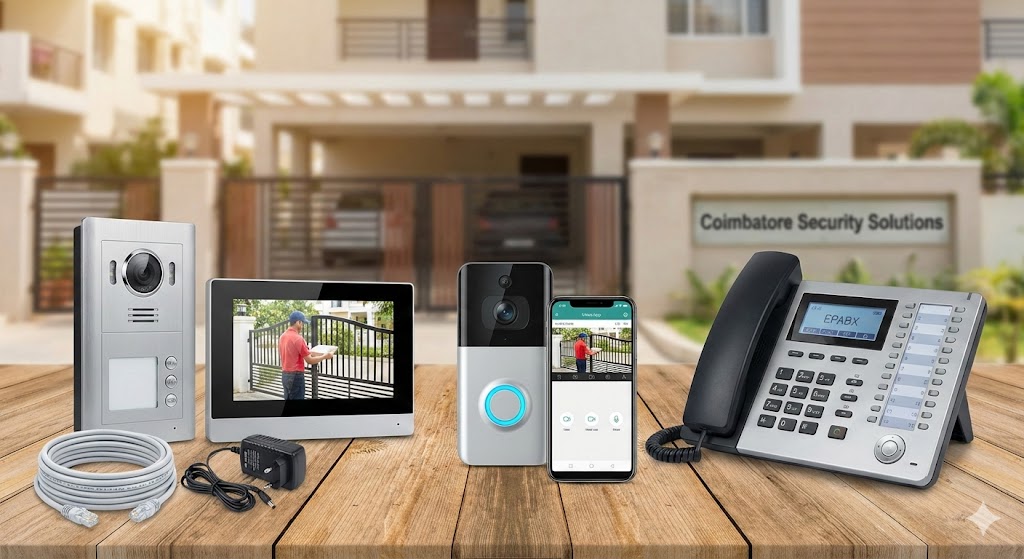 Complete guide to choosing intercom systems in Coimbatore. Compare wired vs wireless, video door phones, EPABX integration & professional installation services.