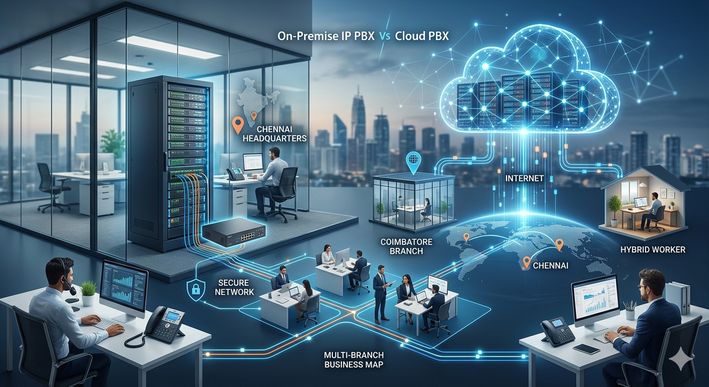 Difference between on-premise IP PBX and Cloud PBX for multi-branch offices